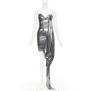 ALEXANDRE VAUTHIER SS2024 Runway metallic silver liquid metal drape dress